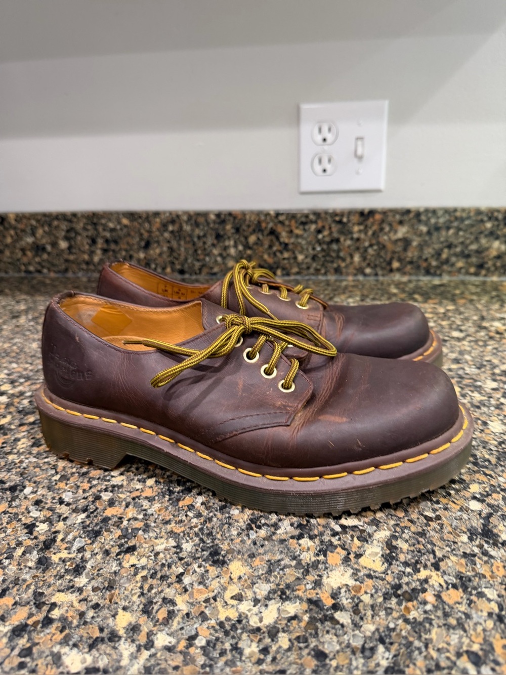 Mens Brown Leather Lace-Up Shoes with Yellow Stitching dr martens size 8